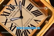 Cartier Santos 100 Medium Swiss ETA 2824 Automatic Yellow Gold Case with Beige Dial and Brown Leather Strap