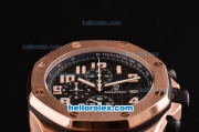 Audemars Piguet Royal Oak Quartz Working Chronograph Movement Rose Gold Case with Black Dial and Strap-White Marking