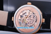 Patek Philippe Skeleton Manual Winding Movement With Rose Gold Case and Leather Strap