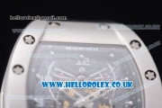 Richard Mille RM 022 Carbone Tourbillon Aerodyne Double Time Zone Japanese Miyota 6T51 Manual Winding Steel Case with Skeleton Dial and Black Rubber Strap