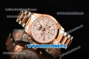 Longines Master Moonphase Chrono Miyota OS10 Quartz with Date Rose Gold Case with White Dial Stick Markers and Two Tone Bracelet