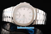 Patek Philippe Nautilus Jumbo Swiss ETA 2892 Automatic Movement Silver Case with White Dial and White Stick Marker-SSband