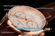 IWC Portuguese Chrono Miyota OS20 Quartz Rose Gold Case with White Dial Numeral Markers and Brown Leather Bracelet