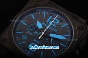 Bell & Ross BR 03-94 Quartz Movement PVD Case with Black Dial and Blue Marker-Black Rubber Strap