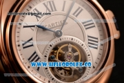 Cartier Cle de Cartier Swiss Tourbillon Manual Winding Rose Gold Case with White Dial and Red Leather Strap