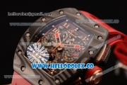 Richard Mille RM 11-02 Swiss Valjoux 7750 Automatic Carbon Fiber Case with Skeleton Dial and Red Rubber Strap