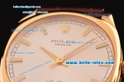 Rolex Cellini Danaos Swiss Quartz Yellow Gold Case with Brown Leather Strap White Dial Stick Markers