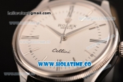 Rolex Cellini Time Asia 2813 Automatic Steel Case with Black Leather Strap and White Dial (BP)