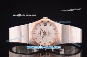 Omega Constellation Co-Axial Swiss ETA 2824 Automatic Steel Case with Rose Gold Bezel and Diamond Markers-White Stripy Dial