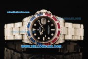 Rolex GMT-Master II Swiss ETA 2836 Automatic Movement Black Dial with Diamond Bezel and Diamond Strap