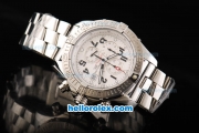 Breitling Avenger Chronograph Miyota Quartz Movement Full Steel with White Dial and Black Numeral Markers-Small Calendar