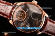 IWC Portuguese Tourbillon Mystere Swiss Tourbillon Automatic Rose Gold Case with Black Dial Rose Gold Arabic Numeral Markers and Brown Leather Strap (FT)