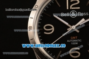 Bell&Ross Vintage BR 123 GMT Miyota 9015 Automatic Steel Case with Black Dial and Black Rubber Strap