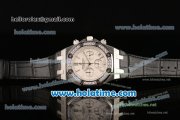 Audemars Piguet Royal Oak Chrono Miyota OS20 Quartz Steel Case with Black Leather Bracelet White Dial and Diamond Bezel - 7750 Coating