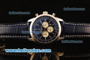 Breitling Transocean Chronograph Quartz Steel Case with Black Dial-Dark Blue Leather Strap