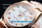Rolex Day-Date Swiss ETA 2836 Automatic 18K Rose Gold Case with White Dial Diamonds Markers and 18K Rose Gold Bracelet (BP)
