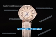 Cartier Ballon Bleu De Small Swiss Quartz Steel Case with Diamonds Bezel White Dial and White Leather Strap - Black Markers