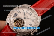 Cartier Cle de Cartier Flying Tourbillon Swiss Tourbillon Manual Steel Case with White Dial and Red Leather Strap (ZF)