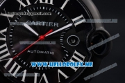 Cartier Ballon Bleu de Cartier Large Asia 2813 Automatic Carbon Case with Black Dial and Black Leather Strap Roman Numeral Markers