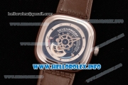 SevenFriday P3-02 Japanese Miyota 8215 Automatic Steel Case with White/Black Dial and Brown Leather Strap