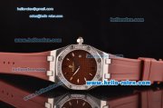 Audemars Piguet Royal Oak Lady Miyota OS2035 Quartz Steel Case with Diamond Bezel Brown Rubber Strap and Brown Dial