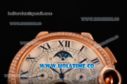 Cartier Ballon Bleu De Tourbillon Moonphase Asia Automatic Rose Gold Case with White Dial and Roman Numeral Markers - Diamonds Bezel