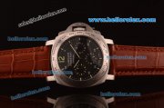 Panerai Chrono Pam 188 Luminor Daylight Automatic Steel Case with Black Dial and Brown Leather Strap-7750 Coating