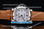 Panerai Luminor Marina Automatic Clone Panerai 9010 Automatic Steel Case with White Dial Arabic Numeral Markers and Brown Leather Strap (ZF)
