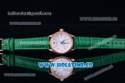 Rolex Cellini Time Asia 2813 Automatic Rose Gold Case with White Dial Green Leather Strap and Stick Markers