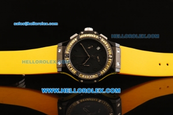 Hublot Big Bang Chronograph Swiss Quartz Movement PVD Case with Yellow Diamond Bezel and Yellow Rubber Strap-Lady Model