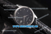 Patek Philippe Calatrava Miyota Quartz Steel Case with Black Dial and Black Leather Strap Diamonds Markers