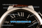 Cartier Ballon Bleu De Chrono Swiss Valjoux 7750 Automatic Steel Case with Black Dial Roman Numeral Markers and Genuine Leather Strap