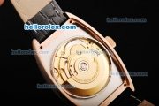 Franck Muller Casablanca Swiss ETA 2824 Automatic Movement Rose Gold Case with White Dial and Black Leather Strap