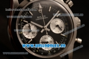 Rolex Explorer Chronograph Miyota OS20 Quartz Steel Case with Black Dial and Black Leather Strap