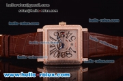 Franck Muller Conquistador King Automatic Rose Gold Case with Diamond Bezel/Dial Brown Leather Strap