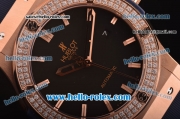 Hublot Classic Fusion Automatic Rose Gold Case with Diamond Bezel and Black Dial - ETA Coating