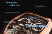 Franck Muller Giga Tourbillon ST22 Automatic Rose Gold Case with Black Leather Strap and White Dial -Blue Hands