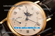 Breguet Classique Moonphase 9015 Auto Yellow Gold Case with White Dial and Black Leather Strap