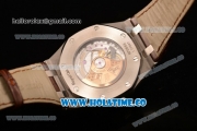 Audemars Piguet Royal Oak 41 MM Clone AP Calibre 3120 Automatic Steel Case with White Dial and Brown Leather Strap - Stick Markers - 1:1 Original (JF)