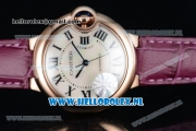 Cartier Ballon Bleu De Citizen Automatic Steel Case White Dial Roman Numeral Markers and Rose Red Genuine Leather Strap