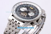 Breitling Navitimer Tourbillon Automatic Silver Case with Black Dial and Silver Stick Marker-SS Strap