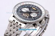 Breitling Navitimer Tourbillon Automatic Silver Case with Black Dial and Silver Stick Marker-SS Strap