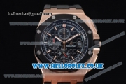 Audemars Piguet Royal Oak Offshore Chrono Miyota OS Quartz Rose Gold Case with Black Dial Black Rubber Strap and Black Subdials (EF)