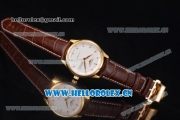 Longines Master Day Date Swiss ETA 2824 Automatic Yellow Gold Case with White Dial Diamonds Markers and Brown Leather Strap