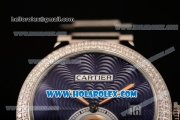 Cartier Rotonde De Miyota Quartz Steel Case/Bracelet with Blue Dial and Diamonds Bezel