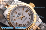 Rolex Datejust Oyster Perpetual Automatic Two Tone with Gold Bezel,White Dial and Gold Roman Marking-Lady Dize
