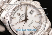 Rolex Day-Date II Swiss ETA 2836 Automatic Steel/Diamond Case with White Dial Diamond Bezel and Stick Markers