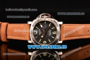 Panerai Luminor GMT PAM 029 A Asia Automatic Steel Case with Black Dial Stick/Arabic Numeral Markers and Brwon Leather Strap