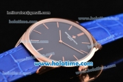 Vacheron Constantin Patrimony Miyota Quartz Rose Gold Case with Blue Leather Strap and Blue Dial