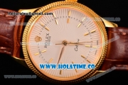 Rolex Cellini Time Asia 2813 Automatic Yellow Gold Case with White Dial Brown Leather Strap and Stick Markers